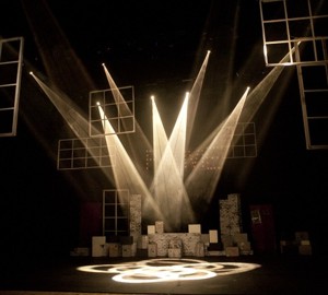 a theatre set with spotlights